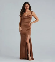 Angeline Low Back High Slit Satin Mermaid Dress