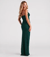 Marylou Lace Mesh Plunge Neck Formal Dress