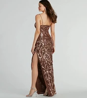 Bronwen High Slit Sequin Mesh Formal Dress