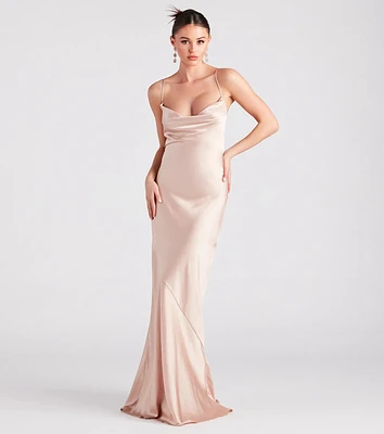Vanessa Formal Satin Cowl Neck Dress