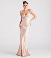 Vanessa Formal Satin Cowl Neck Dress