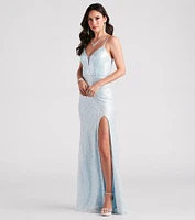 Lizza Formal Sequin Slit Long Dress