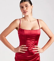 Helena Formal Satin Corset Slit Dress