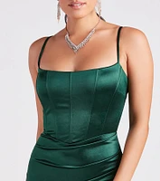Helena Formal Satin Corset Slit Dress