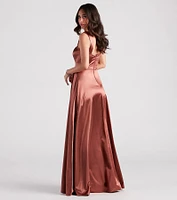 Lisa Satin High Slit A-Line Formal Dress