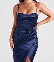 Stacie Satin Corset Wrap Formal Dress