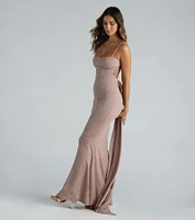 Gwendolyn Glitter Knit Bow-Back Mermaid Dress