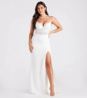 Corrine Sheer Lace High Slit Mermaid Dress