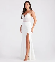 Corrine Sheer Lace High Slit Mermaid Dress