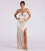 Lilah Formal Satin Lace-Up Mermaid Dress