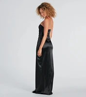 Charlotte Formal Satin Marabou Strapless Dress