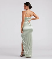 Amelia Formal Satin Embroidered Dress