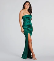 Kori Formal Satin One-Shoulder Slit Long Dress