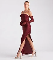 Viola Formal Glitter Long Dress With Gloves