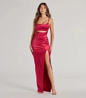 Kyla Cutout High Slit Satin Formal Dress