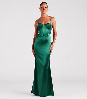 Jaycee Formal Satin Corset Mermaid Dress