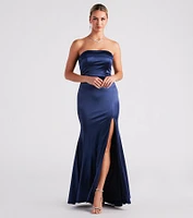 Mia Formal Satin Strapless Long Dress