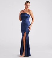 Mia Formal Satin Strapless Long Dress