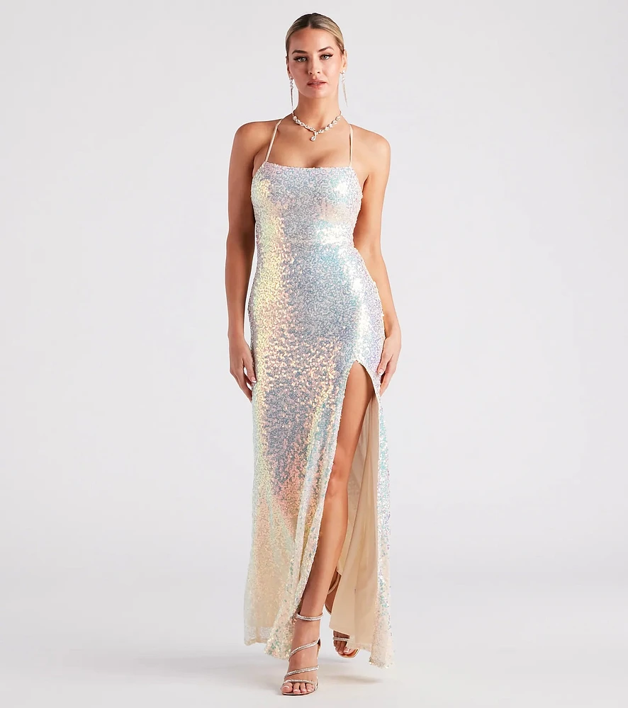 Aniyah Formal Sequin Lace-Up Dress