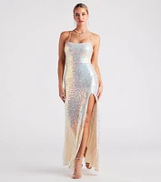 Aniyah Formal Sequin Lace-Up Dress