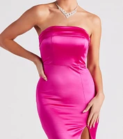 Mia Formal Satin Strapless Long Dress