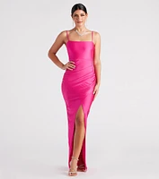 Margot Ruched Wrap-Front Formal Dress