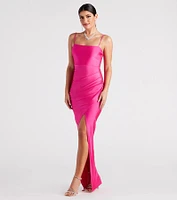 Margot Ruched Wrap-Front Formal Dress