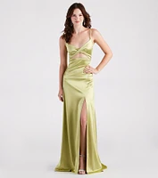 Maisy Cutout High Slit Satin Formal Dress