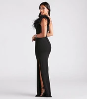 Patricia Formal Crepe Marabou Long Dress