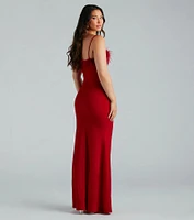 Lara Marabou Feather Crepe Mermaid Dress
