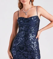 Leah Formal Sequin Mesh Long Dress