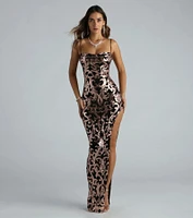Leah Formal Sequin Mesh Long Dress