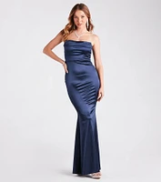 Priscilla Formal Satin Strapless Mermaid Dress