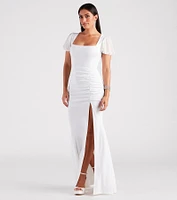 Zoie Formal Crepe Puff Sleeve Mermaid Dress