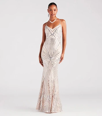 Angelina Formal Lace-Up Sequin Mermaid Dress