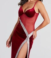 Corrie Formal Velvet Mesh Dress