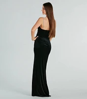 Elara Formal Velvet Rhinestone Strap Long Dress