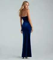 Elara Formal Velvet Rhinestone Strap Long Dress