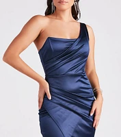Isla Satin One-Shoulder Wrap Dress