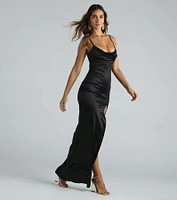 Laverne Formal Satin Lace-Up Column Dress