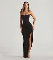 Amirah Formal Glitter Cowl Neck Column Dress