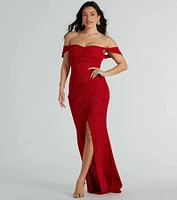 Airlie Formal Glitter Off-The-Shoulder Dress