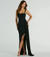 Carolyn Cowl Neck Glitter Formal Dress With Train
