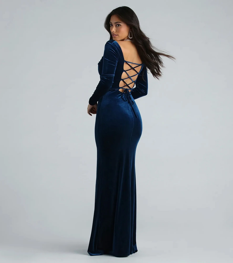Pam Formal Velvet Long Sleeve Mermaid Dress