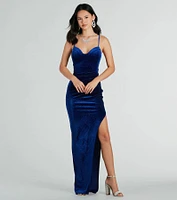 Massie Formal Glitter Velvet High Slit Dress