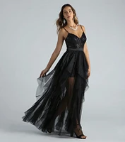 Estelle Formal Sequin Lace Bustier A-Line Dress