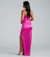Kyla Cutout High Slit Satin Formal Dress
