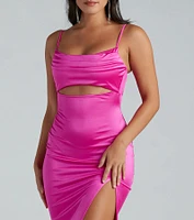 Kyla Cutout High Slit Satin Formal Dress