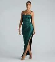 Kira Formal Satin Slit Long Dress