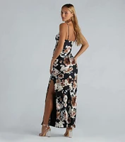 Kaiya Formal Satin Floral Mermaid Slip Dress